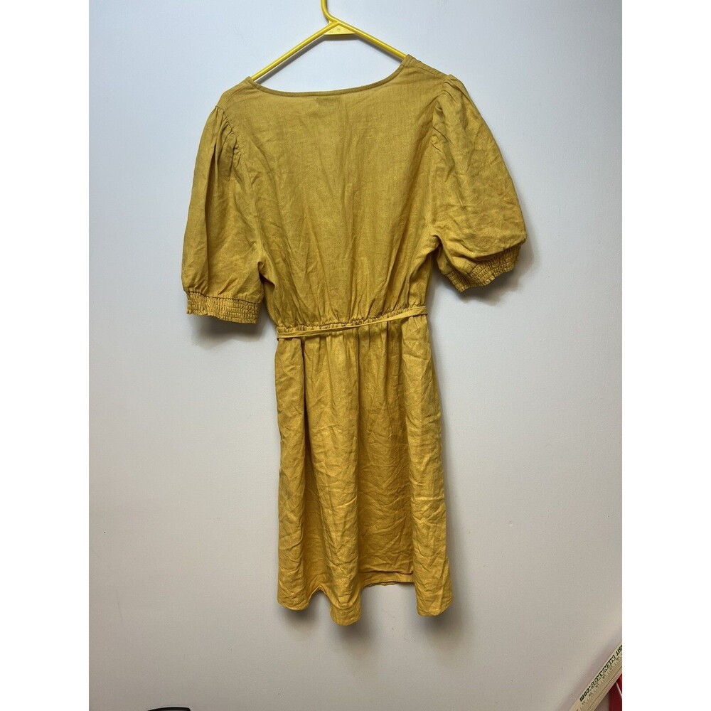 Plus Size Ava & Viv Linen Blend Solid Yellow Mustard Dress Size X - Picture 2 of 8